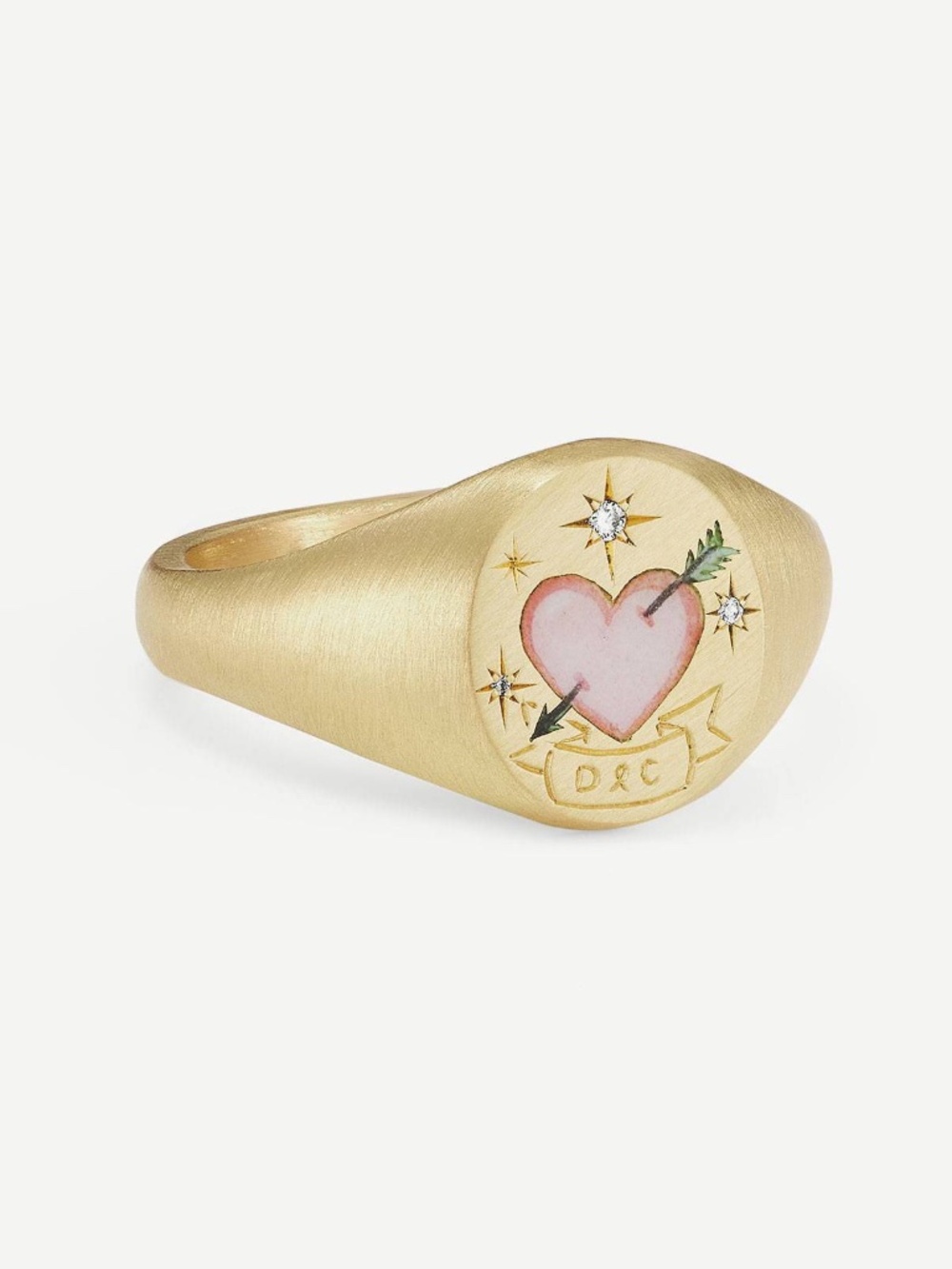 18K Gold Plated Stainless Steel Pink Heart Signet Vintage Ring Size 5-5.75